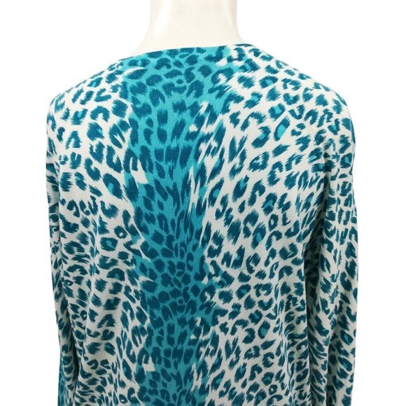 Quacker Factory Blue Leopard Print Sequin Lightweight Cardigan Sweater Size S - Picture 10 of 12
